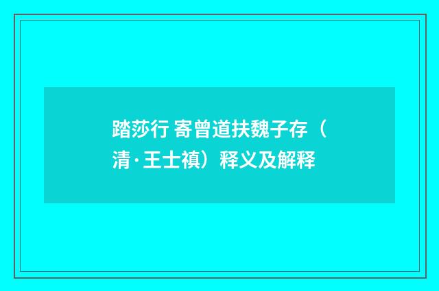 踏莎行 寄曾道扶魏子存（清·王士禛）释义及解释