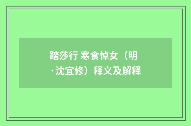 踏莎行 寒食悼女（明·沈宜修）释义及解释