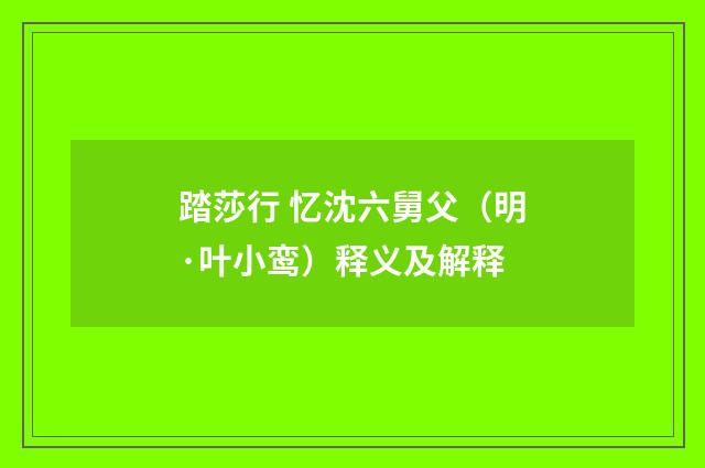 踏莎行 忆沈六舅父（明·叶小鸾）释义及解释