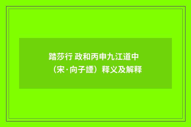 踏莎行 政和丙申九江道中（宋·向子諲）释义及解释