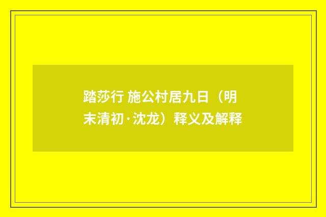 踏莎行 施公村居九日（明末清初·沈龙）释义及解释