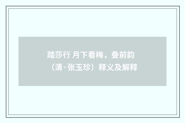 踏莎行 月下看梅，叠前韵（清·张玉珍）释义及解释