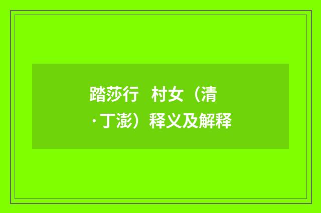 踏莎行 村女（清·丁澎）释义及解释