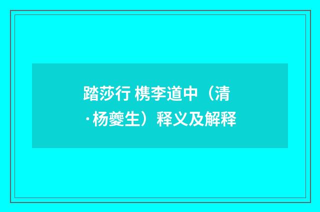 踏莎行 槜李道中（清·杨夔生）释义及解释