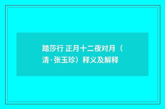 踏莎行 正月十二夜对月（清·张玉珍）释义及解释