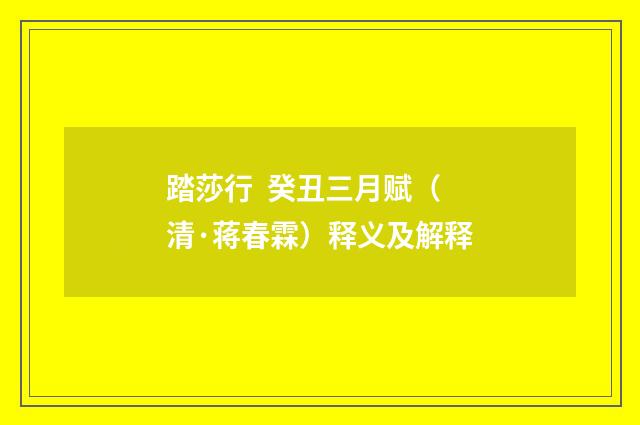 踏莎行 癸丑三月赋（清·蒋春霖）释义及解释