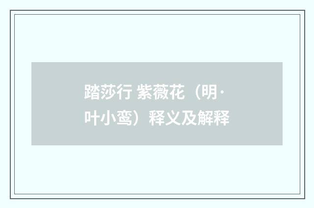 踏莎行 紫薇花（明·叶小鸾）释义及解释