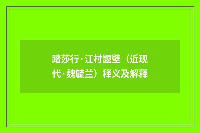 踏莎行·江村题壁（近现代·魏毓兰）释义及解释