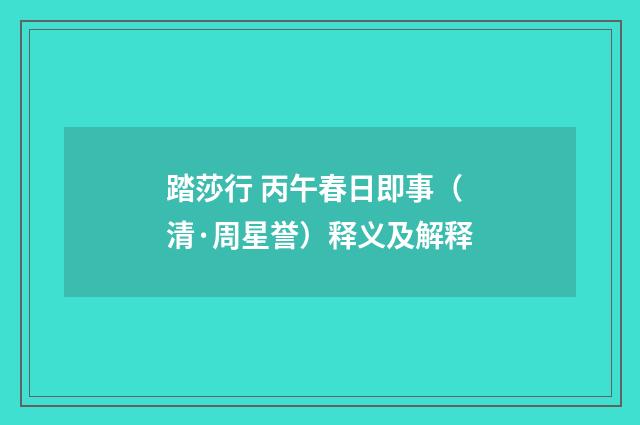 踏莎行 丙午春日即事（清·周星誉）释义及解释