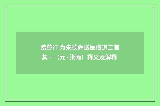 踏莎行 为朱德辉送医僧道二首 其一（元·张雨）释义及解释