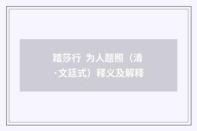 踏莎行 为人题照（清·文廷式）释义及解释