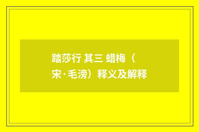 踏莎行 其三 蜡梅（宋·毛滂）释义及解释