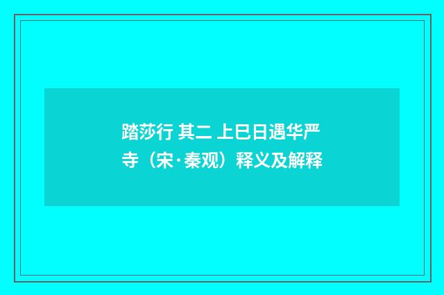 踏莎行 其二 上巳日遇华严寺（宋·秦观）释义及解释