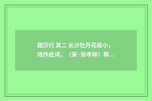 踏莎行 其二 长沙牡丹花极小，戏作此词，（宋·张孝祥）释义及解释