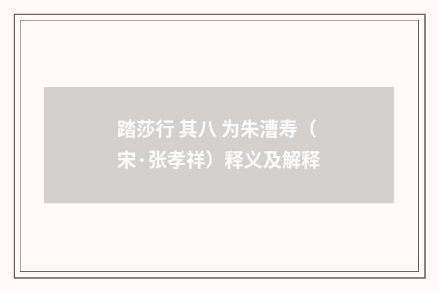 踏莎行 其八 为朱漕寿（宋·张孝祥）释义及解释