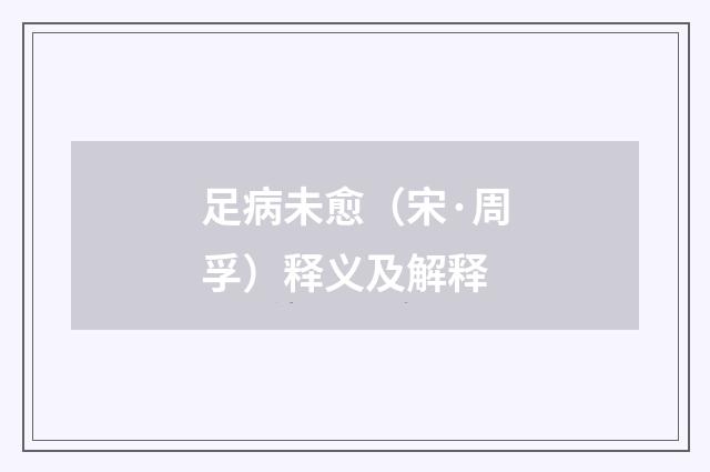 足病未愈（宋·周孚）释义及解释