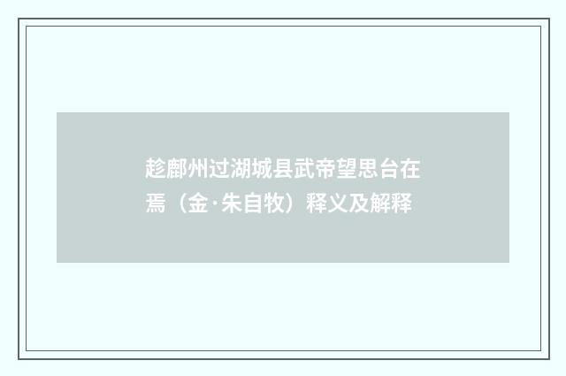 趁鄜州过湖城县武帝望思台在焉（金·朱自牧）释义及解释