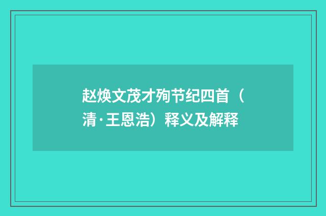 赵焕文茂才殉节纪四首（清·王恩浩）释义及解释