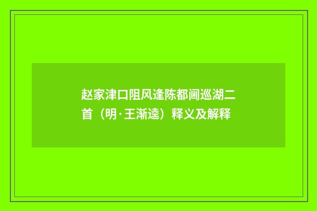 赵家津口阻风逢陈都阃巡湖二首（明·王渐逵）释义及解释