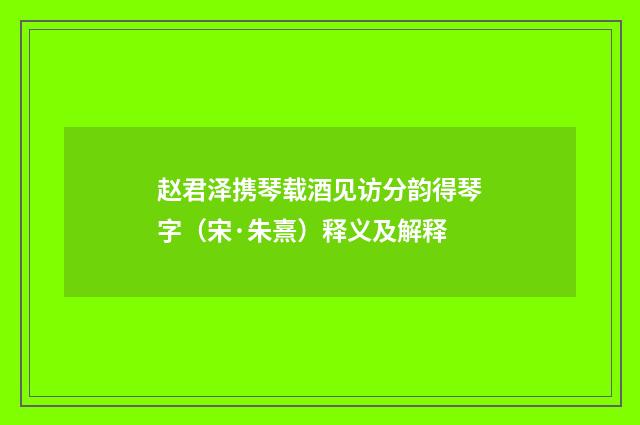 赵君泽携琴载酒见访分韵得琴字（宋·朱熹）释义及解释