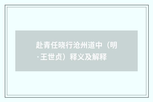 赴青任晓行沧州道中（明·王世贞）释义及解释