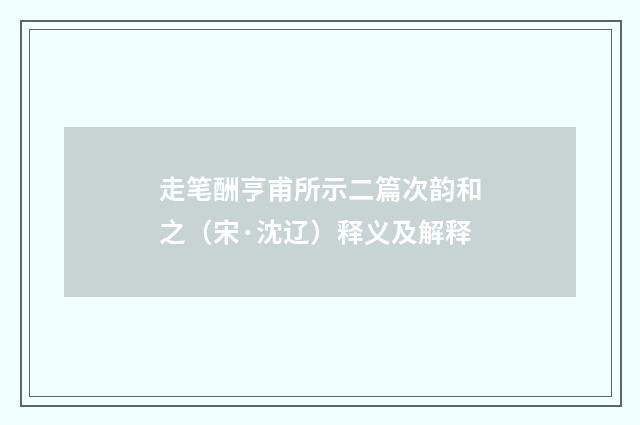 走笔酬亨甫所示二篇次韵和之（宋·沈辽）释义及解释