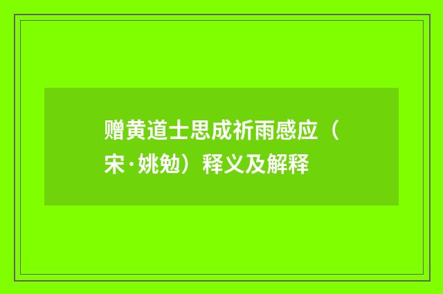赠黄道士思成祈雨感应（宋·姚勉）释义及解释