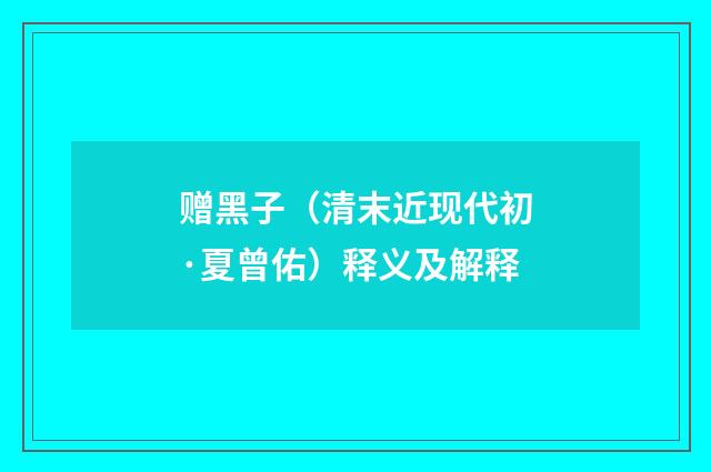 赠黑子（清末近现代初·夏曾佑）释义及解释