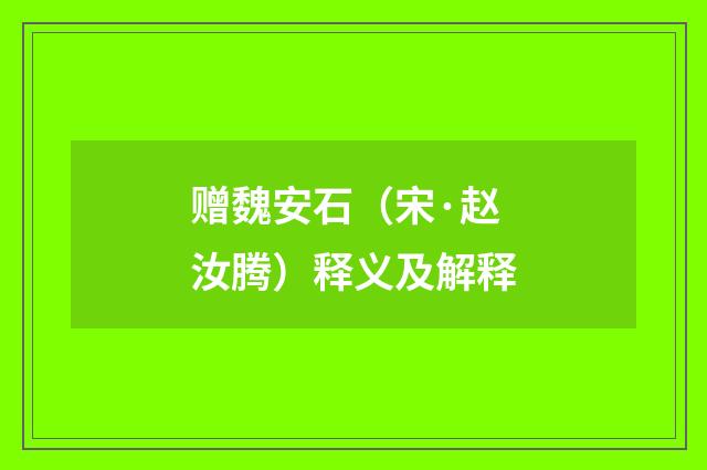 赠魏安石（宋·赵汝腾）释义及解释