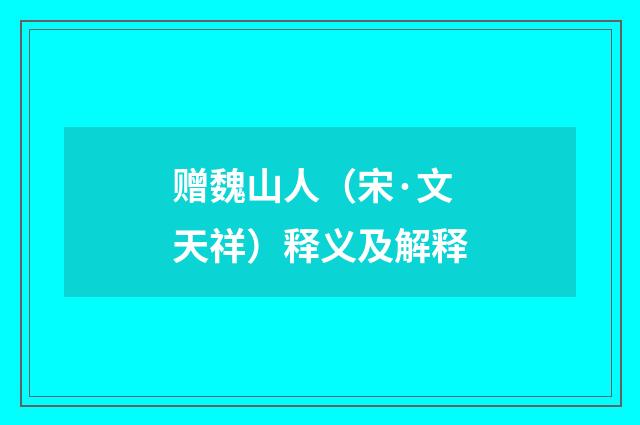 赠魏山人（宋·文天祥）释义及解释