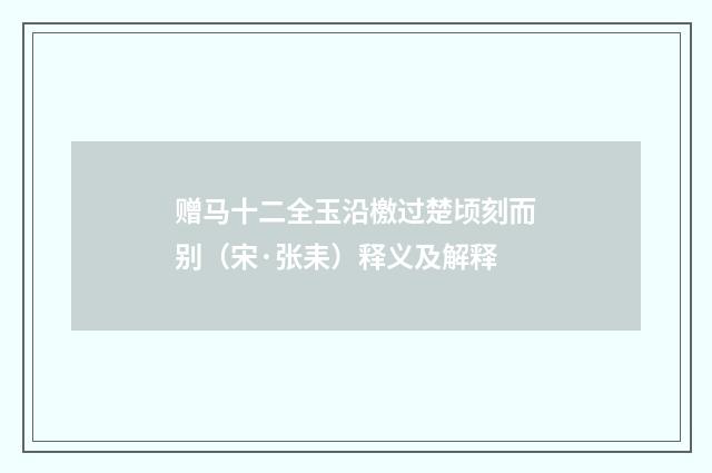 赠马十二全玉沿檄过楚顷刻而别（宋·张耒）释义及解释