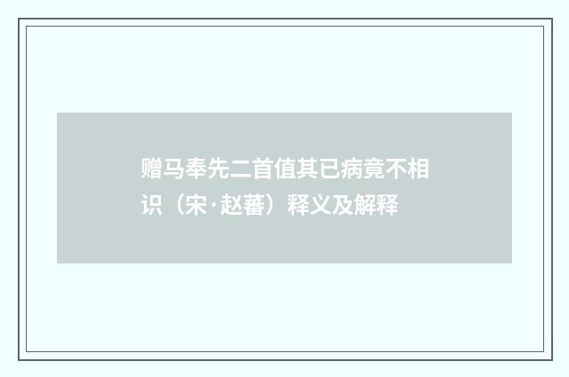 赠马奉先二首值其已病竟不相识（宋·赵蕃）释义及解释