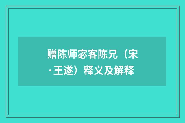 赠陈师宓客陈兄（宋·王遂）释义及解释