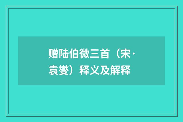 赠陆伯微三首（宋·袁燮）释义及解释