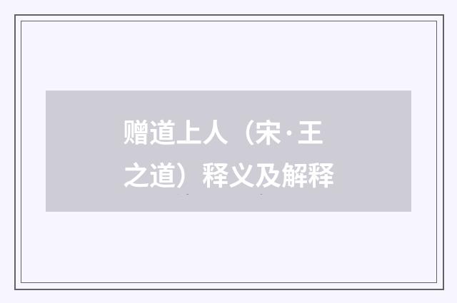 赠道上人（宋·王之道）释义及解释