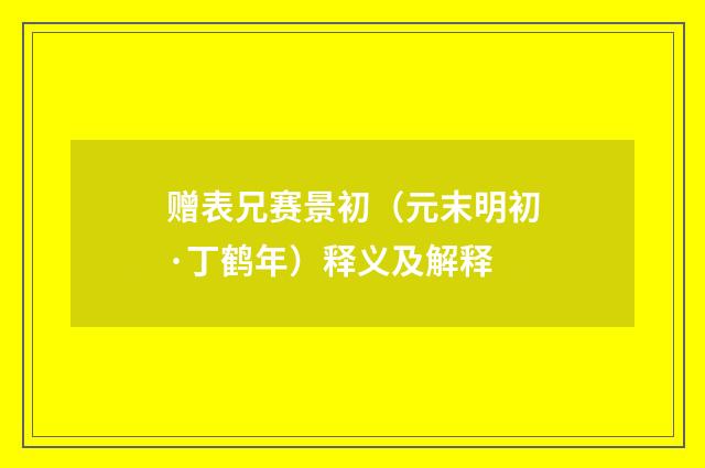 赠表兄赛景初（元末明初·丁鹤年）释义及解释
