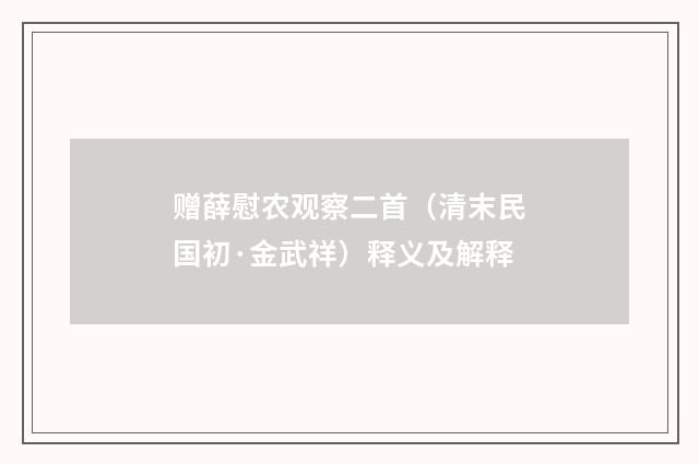 赠薛慰农观察二首（清末民国初·金武祥）释义及解释