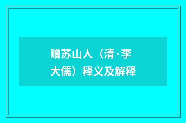 赠苏山人（清·李大儒）释义及解释
