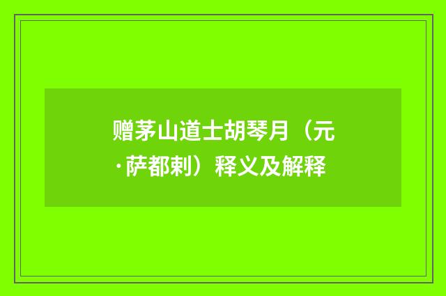 赠茅山道士胡琴月（元·萨都剌）释义及解释