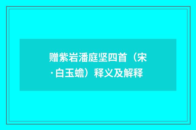 赠紫岩潘庭坚四首（宋·白玉蟾）释义及解释
