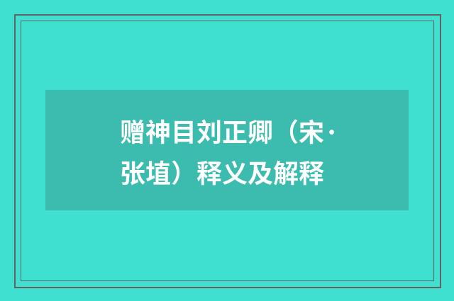赠神目刘正卿（宋·张埴）释义及解释