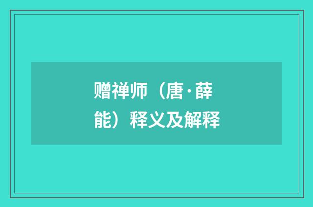 赠禅师（唐·薛能）释义及解释