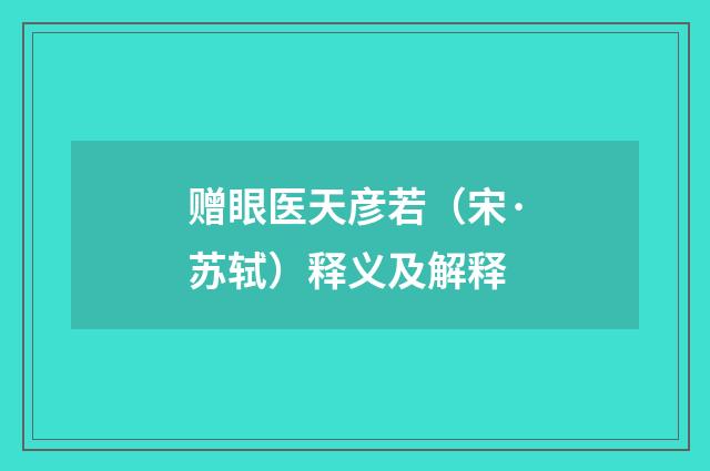 赠眼医天彦若（宋·苏轼）释义及解释