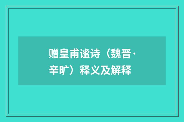 赠皇甫谧诗（魏晋·辛旷）释义及解释