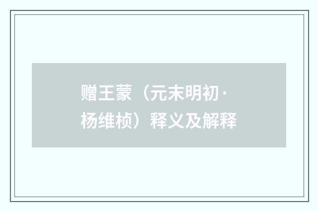 赠王蒙（元末明初·杨维桢）释义及解释