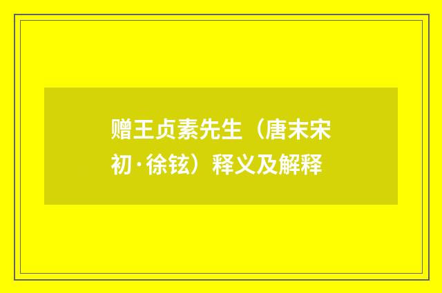 赠王贞素先生（唐末宋初·徐铉）释义及解释