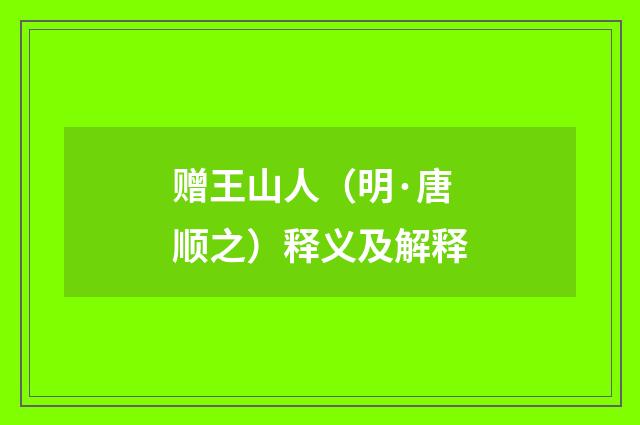 赠王山人（明·唐顺之）释义及解释