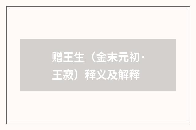 赠王生（金末元初·王寂）释义及解释