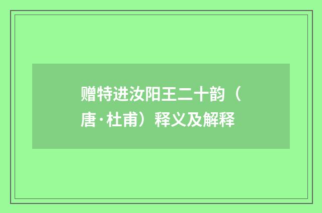 赠特进汝阳王二十韵（唐·杜甫）释义及解释