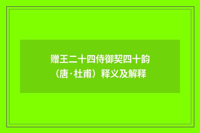 赠王二十四侍御契四十韵（唐·杜甫）释义及解释